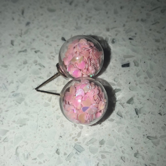 Earrings hearts globe sparkle iridescent stud ball - Picture 12 of 16